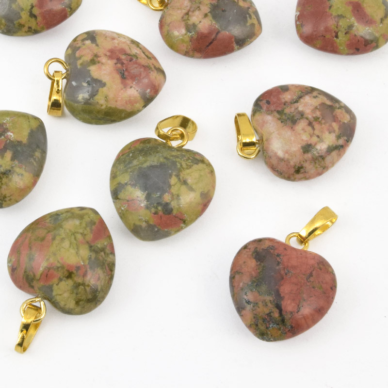 Підвіска Серце, Натур. камінь Унакіт, 18х15х10 мм (POD-057932)