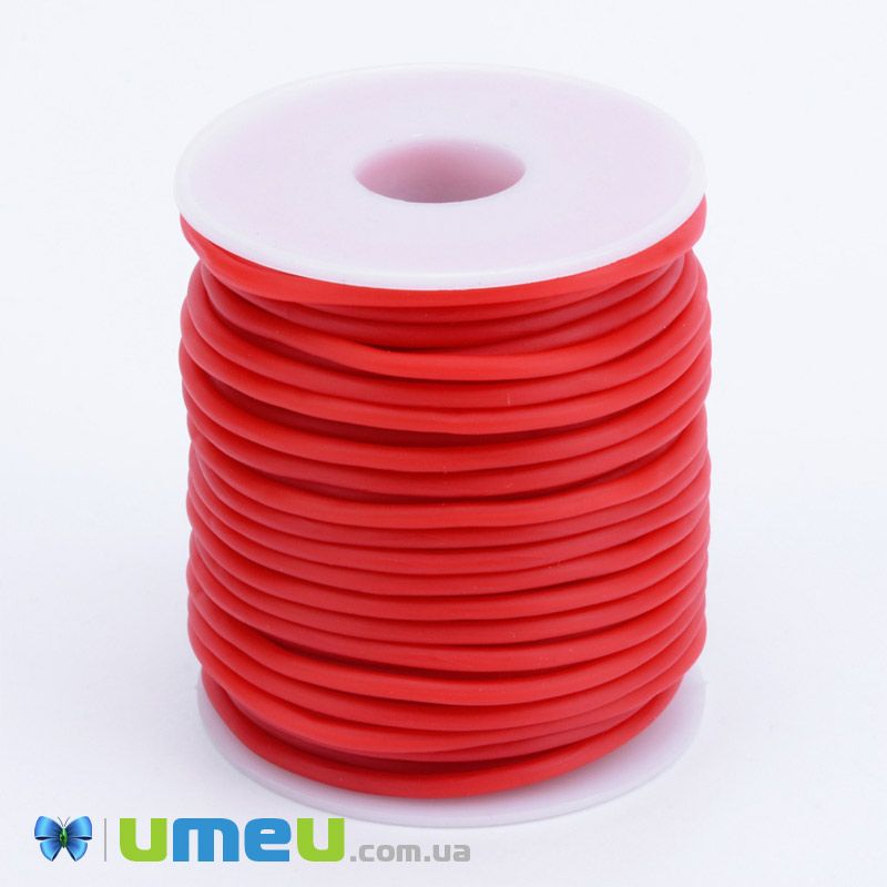 Шнур каучуковый полый, 3 мм, Красный (LEN-040193)