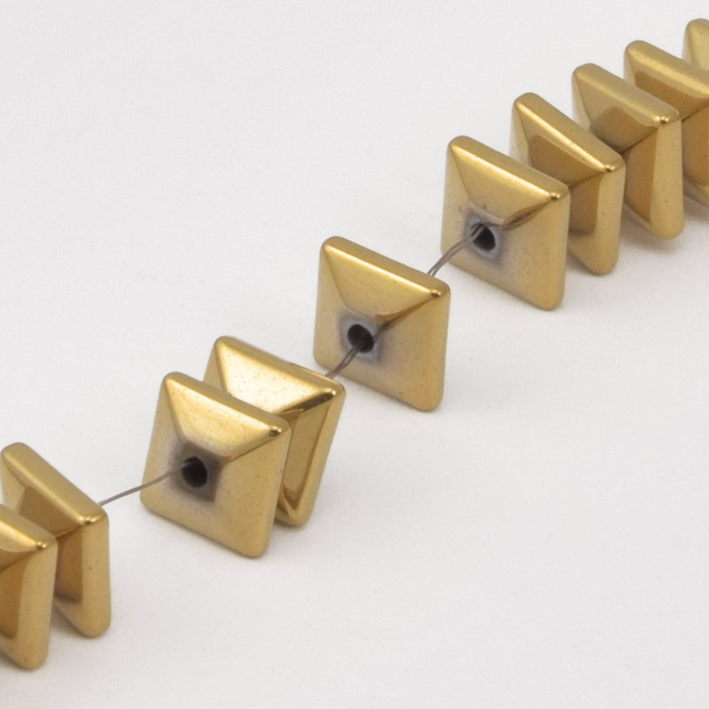 Намистини Гематит, Нат. камінь, Квадрат, 6х6х3 мм, З покриттям, Золотисті (BUS-057824)