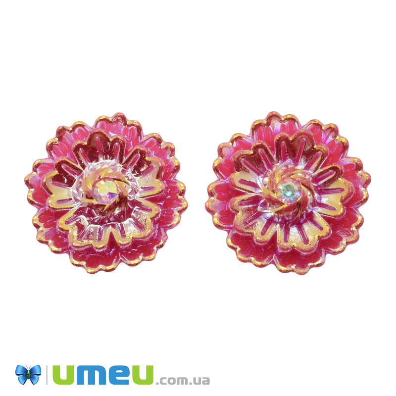 Кабошон із полімерної глини, Квітка червона, 25 мм (KAB-050787)