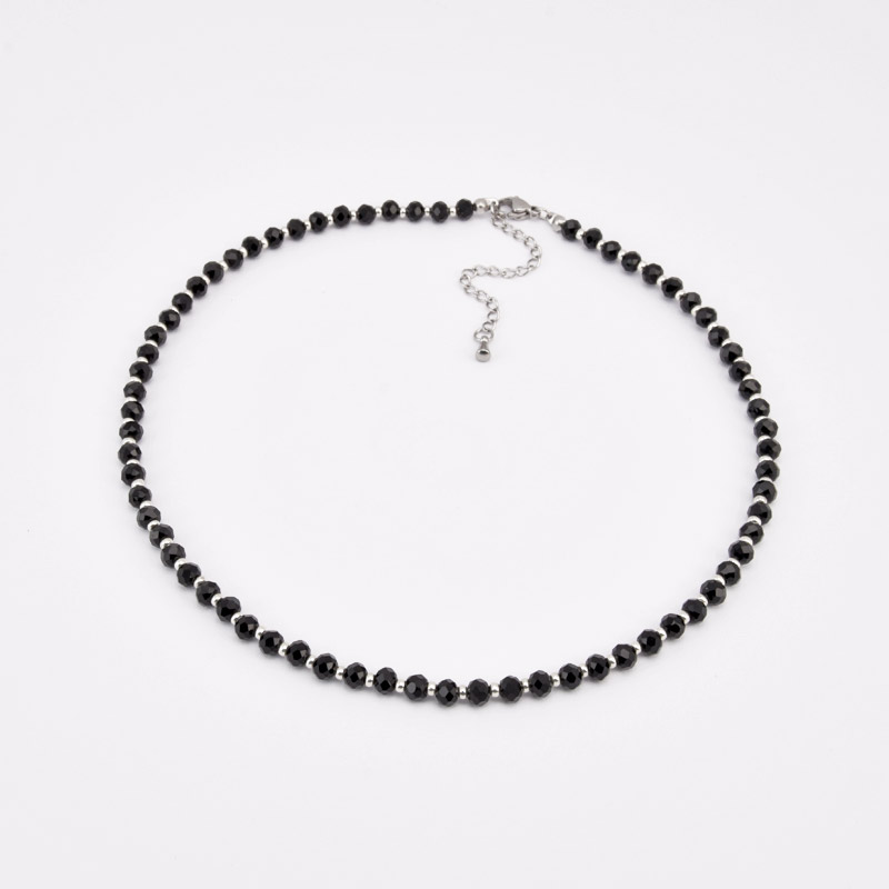 Чокер чорний, Намистини скляні, 36 см, Нерж сталь (BUS-058757)