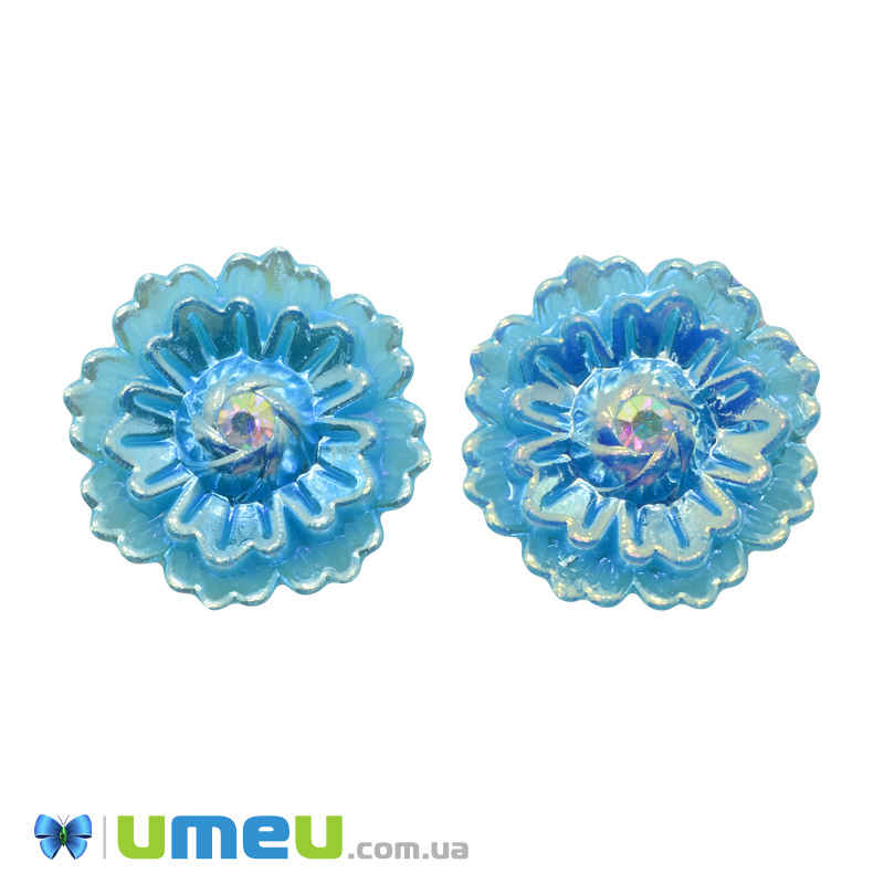 Кабошон із полімерної глини, Квітка блакитна, 25 мм (KAB-050782)