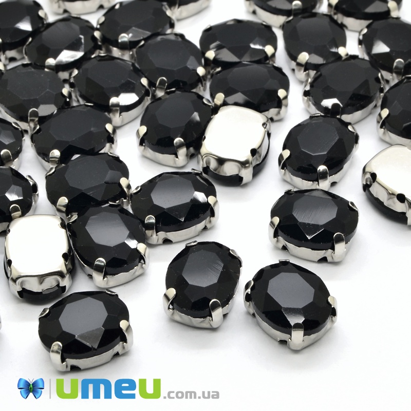 Шатон овальний 8х6 мм, Темне срібло, Чорний (KAB-040627)