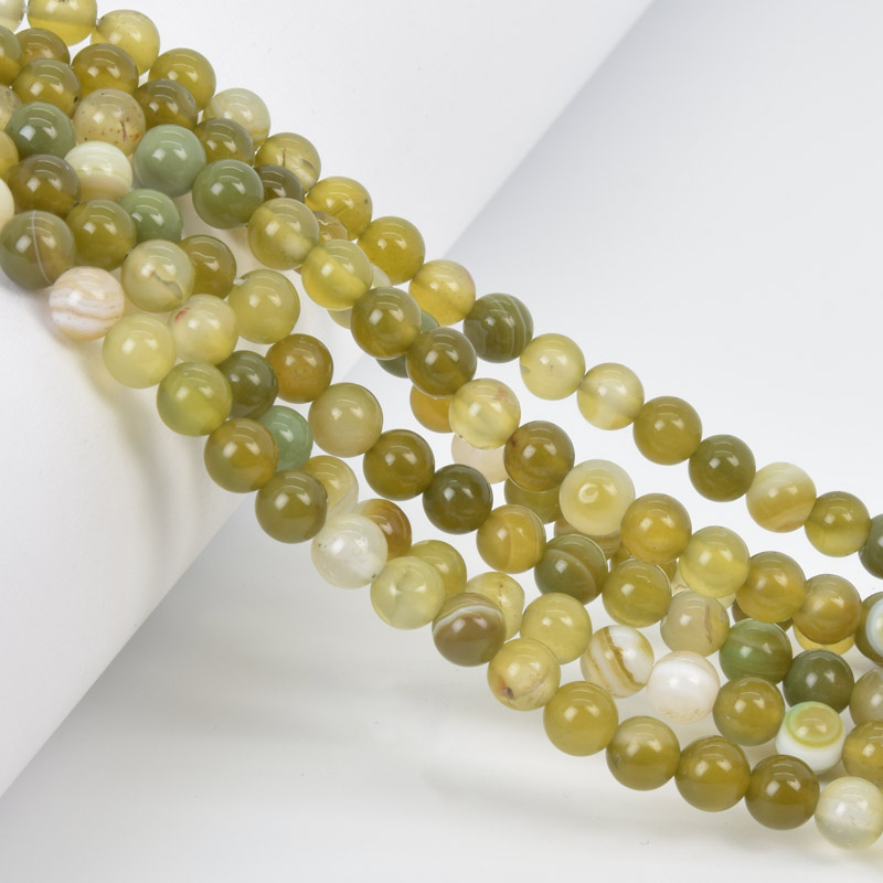 Намистини Агат оливковий, Натур. камінь, 6 мм, Круглі, 18 см (BUS-058051)