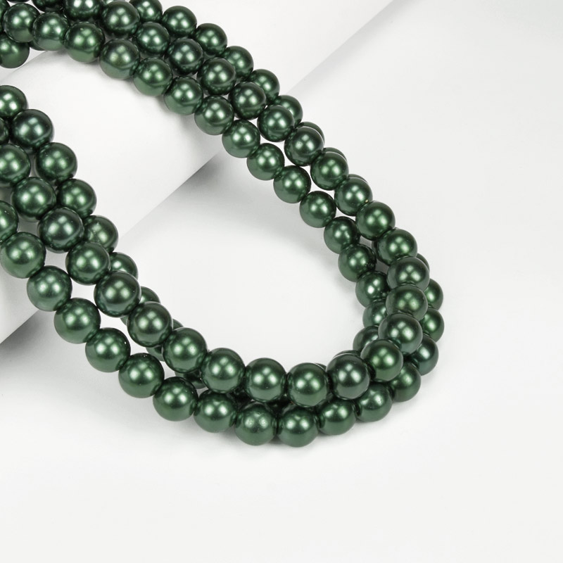 Бусины стеклянные Жемчуг, 10 мм, Зеленые, Круглые (BUS-056706)