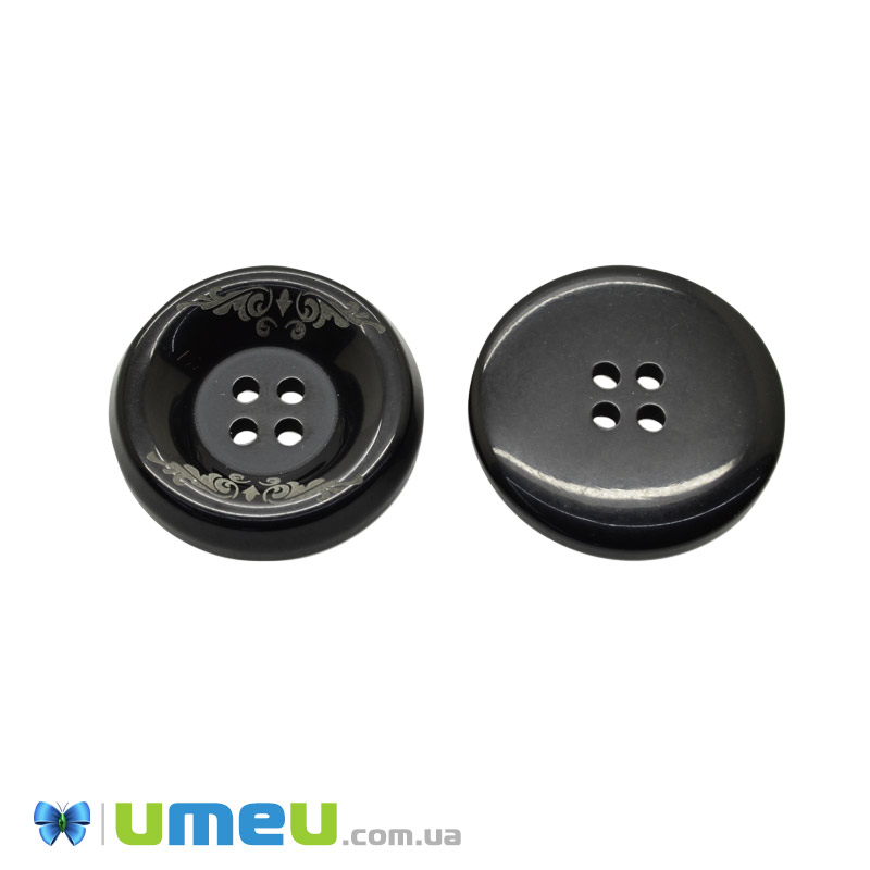 Гудзик пластиковий Круглий, 28 мм, Чорний (PUG-046530)