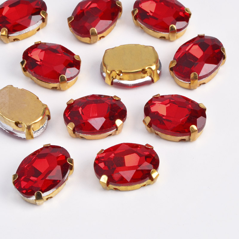 Шатон овальний 14х10 мм, Золото, Червоний (KAB-052982)