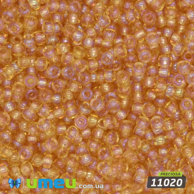 Бісер чеський №742 / 11020, Помаранчевий, Прозорий райдужний, 10/0 (BIS-019540)