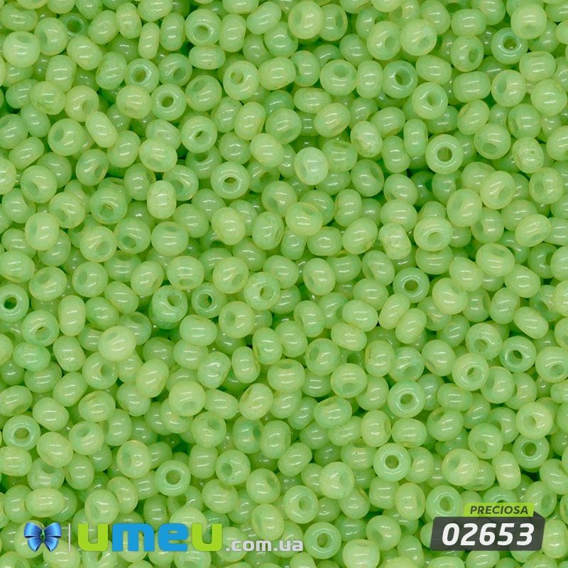 Бісер чеський №447/02653, Салатовий, Алебастровий, 10/0 (BIS-043802)