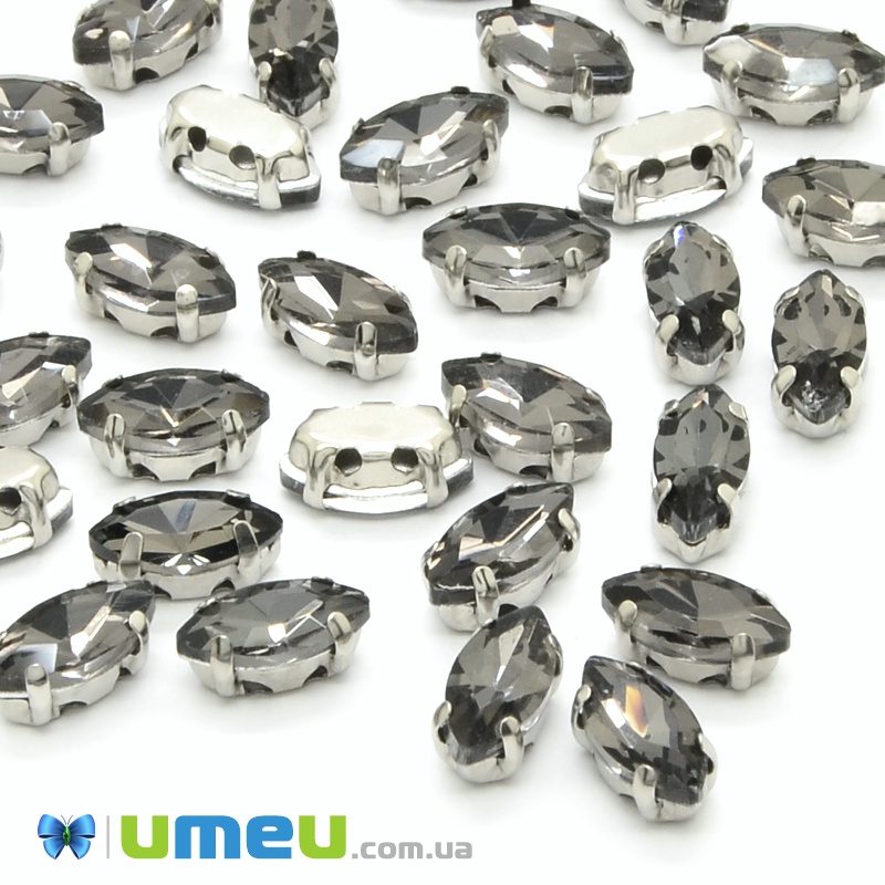 Шатон човник 12х6 мм, Темне срібло, Сірий (KAB-040702)