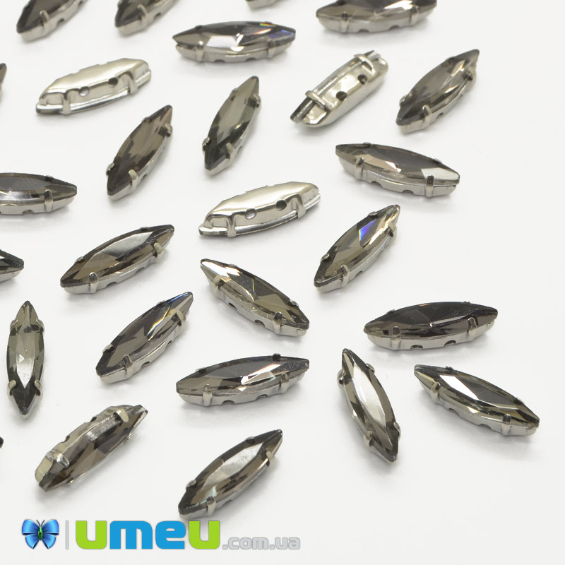 Шатон човник 15х4 мм, Темне срібло, Сірий (KAB-040779)