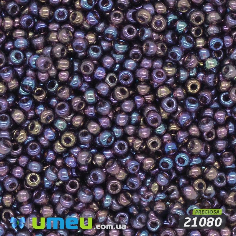 Бісер чеський №750 / 21080, Фіолетовий темний, Прозорий райдужний, 10/0 (BIS-036579)