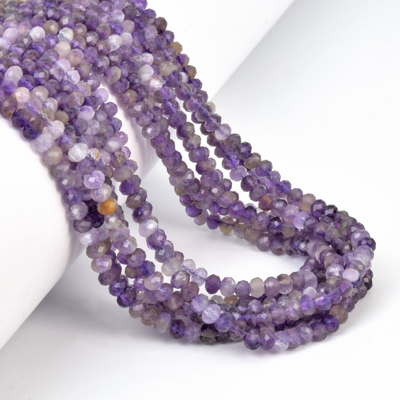 Намистини Аметист, Натур. камінь, 4х3 мм, Ронделі (BUS-058206)