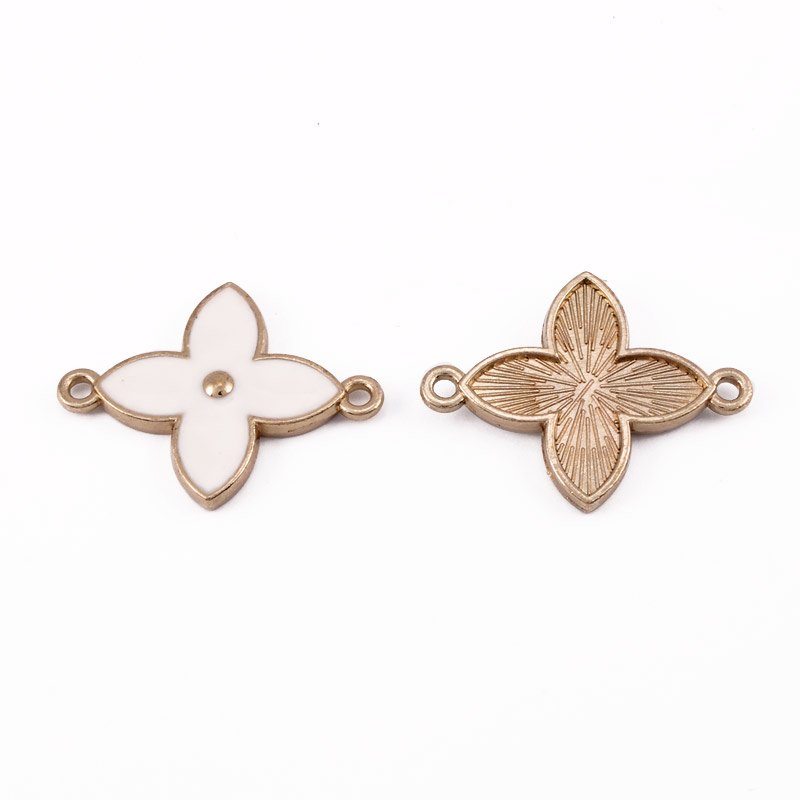Коннектор металлический Цветок белый, 27х21 мм, Золото (KON-055477)
