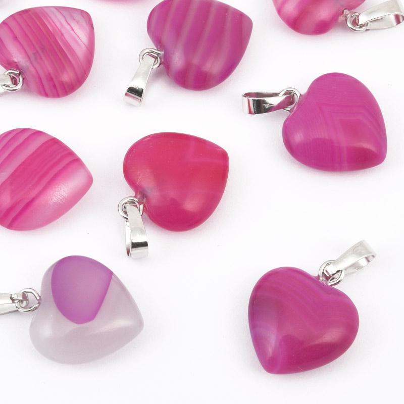 Підвіска Серце, Натур. камінь Агат рожевий, 18х15х10 мм (POD-057914)