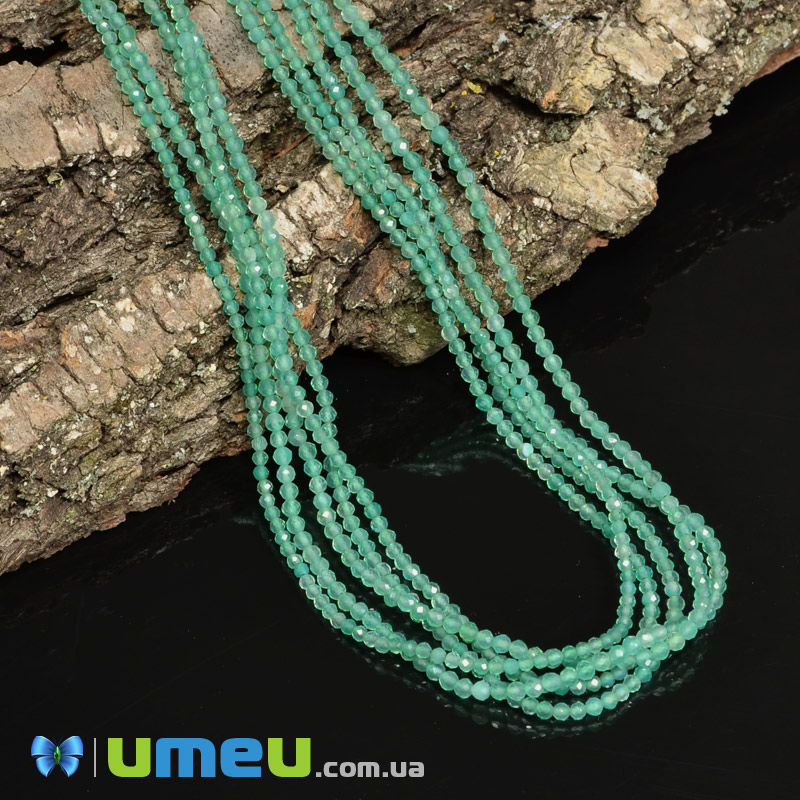 Намистини Агат зелений, 2 мм, Круглі грановані (BUS-040873)
