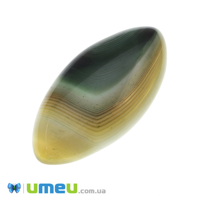 Кабошон нат. камень Агат Бразильский зеленый, Лодочка, 40х20 мм (KAB-042763)