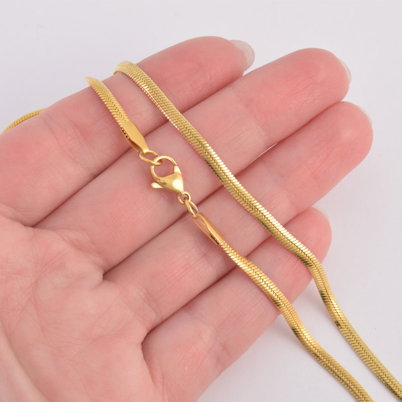 Основа на шею из нерж. ст., Плетение Снейк 3 мм, Длина 40 см, Золото (STL-058325)