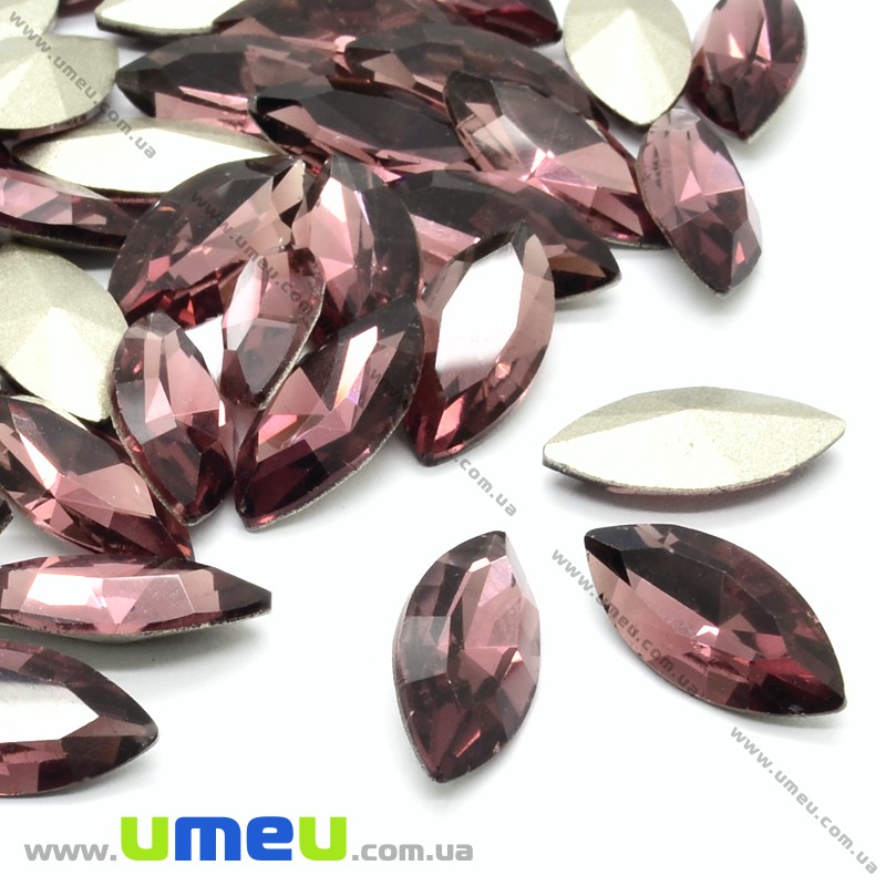 Ріволі скляний, Човник гранований, 10х5 мм, Фиолетово-коричневий (KAB-026032)