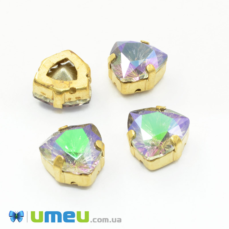 Шатон трілліант 12,5х12 мм, Золото, Бузково-зелений (KAB-041862)