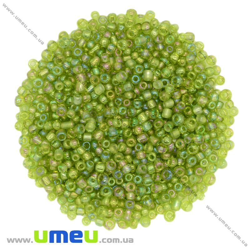 Бісер китайський середній, 8/0, Салатовий АВ прозорий, 3 мм (BIS-009061)