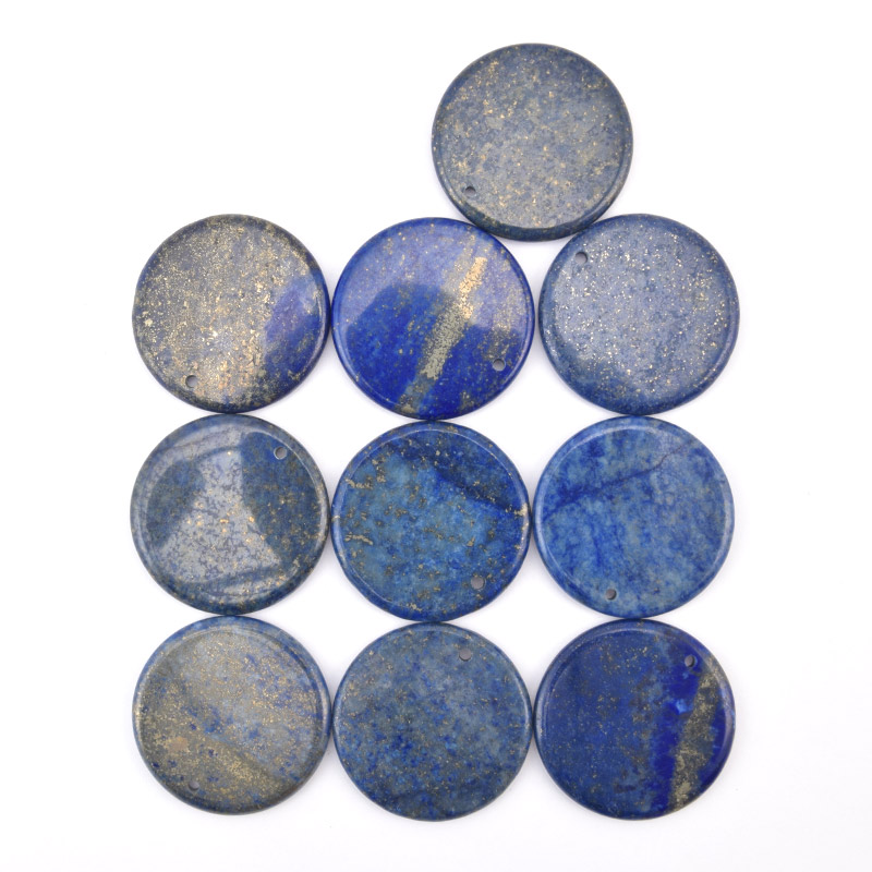 Підвіска Кругла плоска, Натур. камінь Ляпіс Лазурит, 30 мм (POD-058640)
