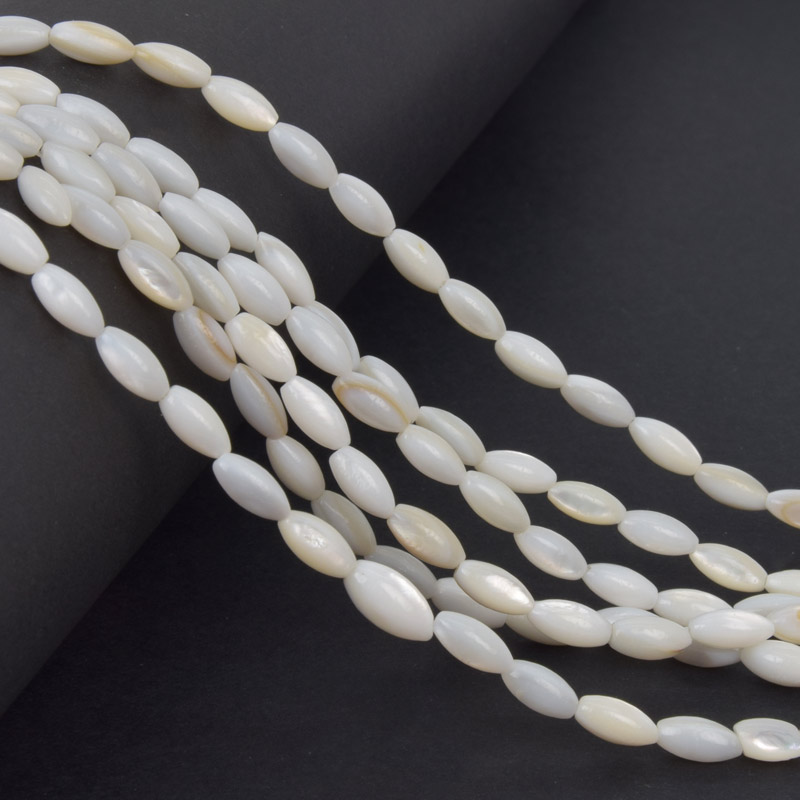 Намистини Перламутр кремовий, Натур. камінь, 8х4 мм, Рис (BUS-058129)