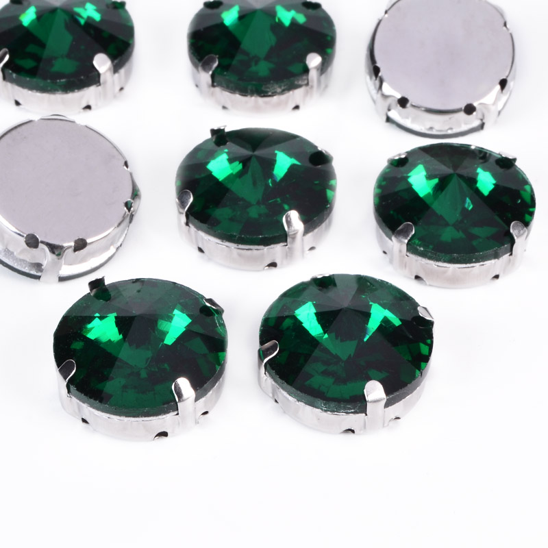 Шатон круглий 18 мм, Темне срібло, Смарагдовий (KAB-052999)