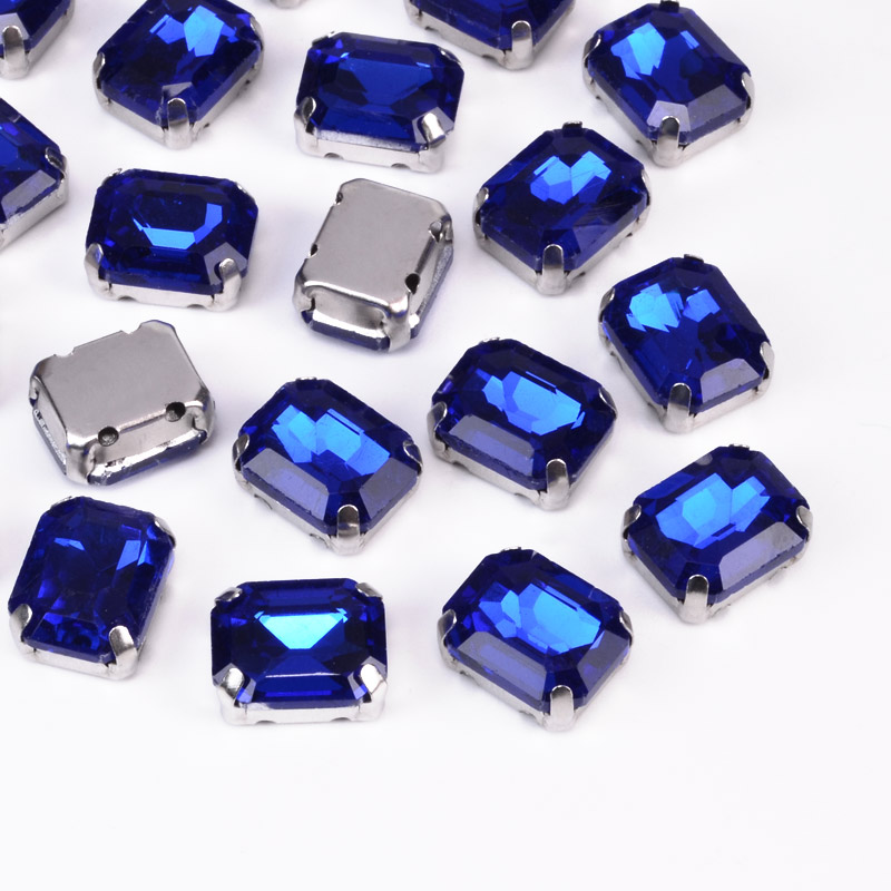 Шатон прямокутний, 10х8 мм, Темне срібло, Синій (KAB-052910)