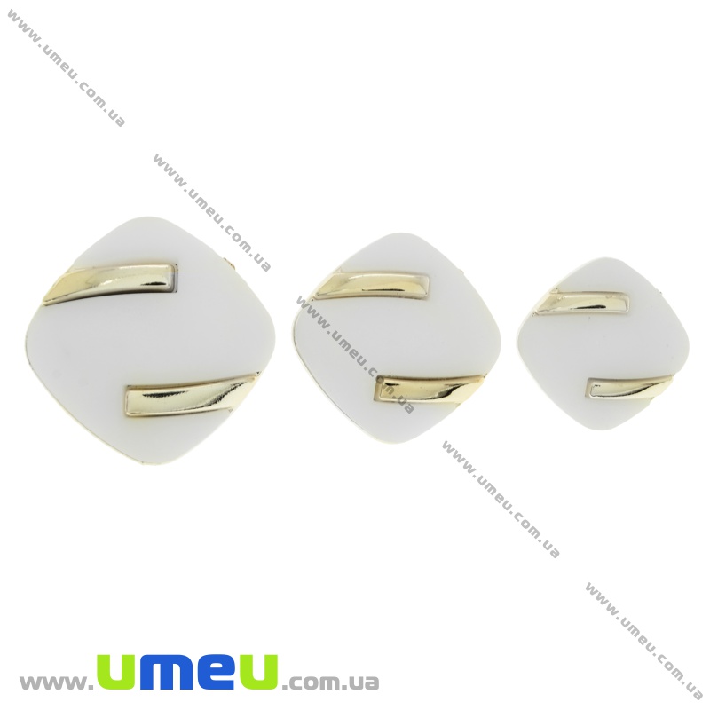 Гудзик пластиковий на ніжці Матовий Білий, 21х21 мм, Світле золото (PUG-021462)