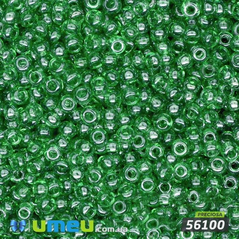 Бісер чеський №706 / 56100, Зелений світлий, глазурирована, 10/0 (BIS-009495)