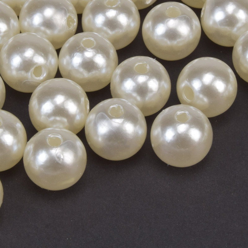 Бусины для сумок ОПТ, Пластиковые, Круглые Жемчуг, 12 мм, Кремовые (BUS-059592)