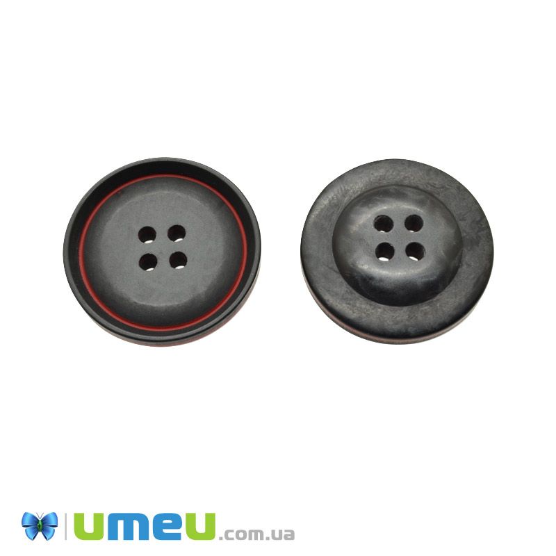 Гудзик пластиковий Круглий, 28 мм, Чорно-червоний (PUG-046573)