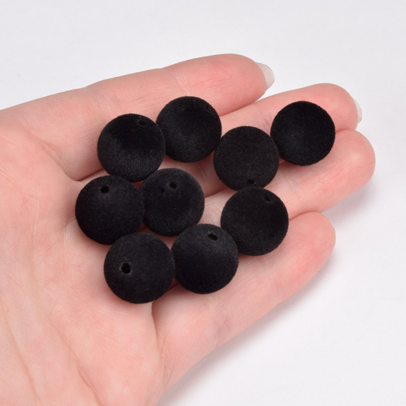 Бусина бархатная, Круглая, 14 мм, Черная (BUS-060191)