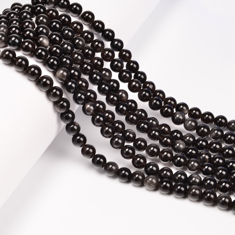 Намистини Обсидіан чорний, Натур. камінь, 6,5 мм, Круглі (BUS-053986)