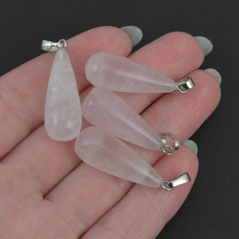 Підвіска Крапля, Натур. камінь Кварц рожевий, 29х10 мм (POD-011986)