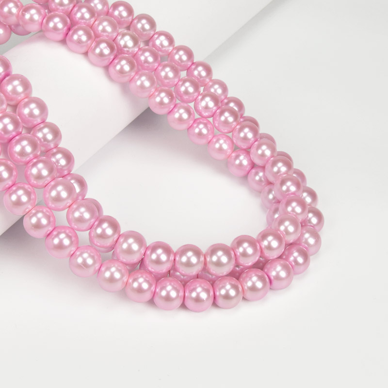 Намистини скляні Перли, 10 мм, Рожеві, Круглі (BUS-056703)