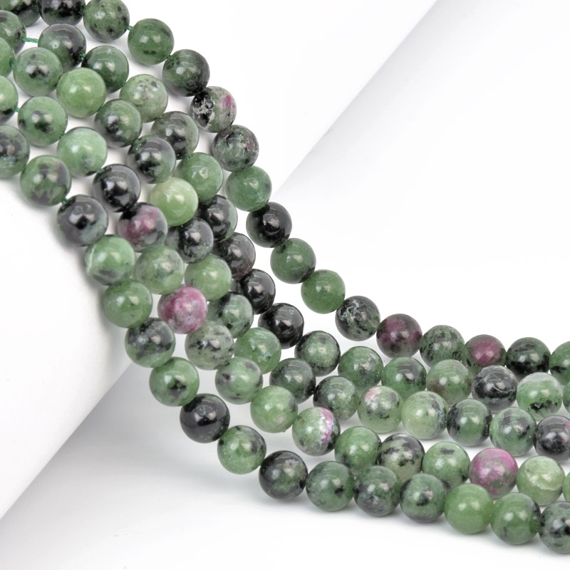 Намистини Рубін у цоїзиті, Натур. камінь, 6,5 мм, Круглі (BUS-058023)