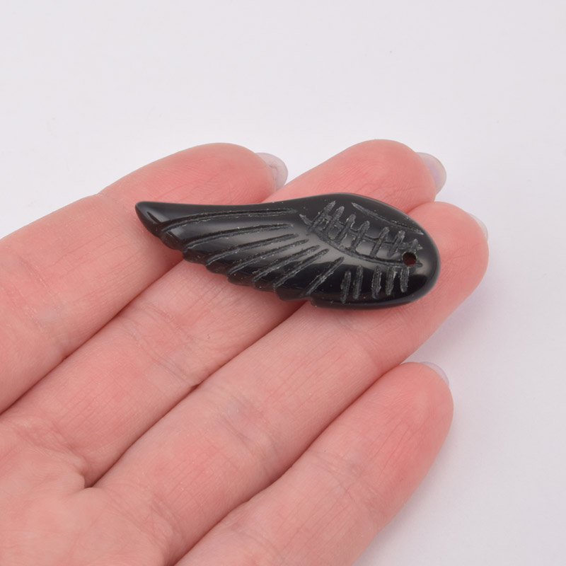 Підвіска Крило, Натур. камінь Обсидіан чорний, 40х15х7 мм (POD-058671)