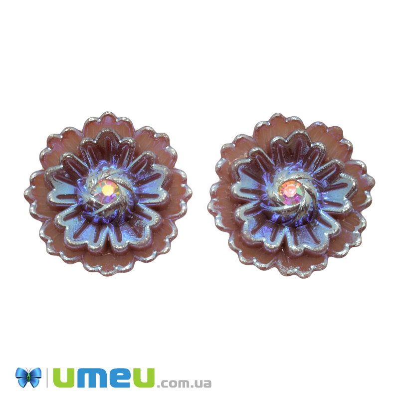 Кабошон із полімерної глини, Квітка коричнева, 25 мм (KAB-050792)