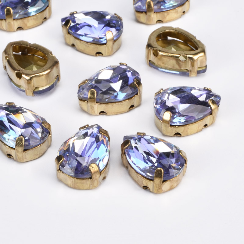 Шатон капля К9, 14х10 мм, Золото, Фиолетово-синий (KAB-053057)