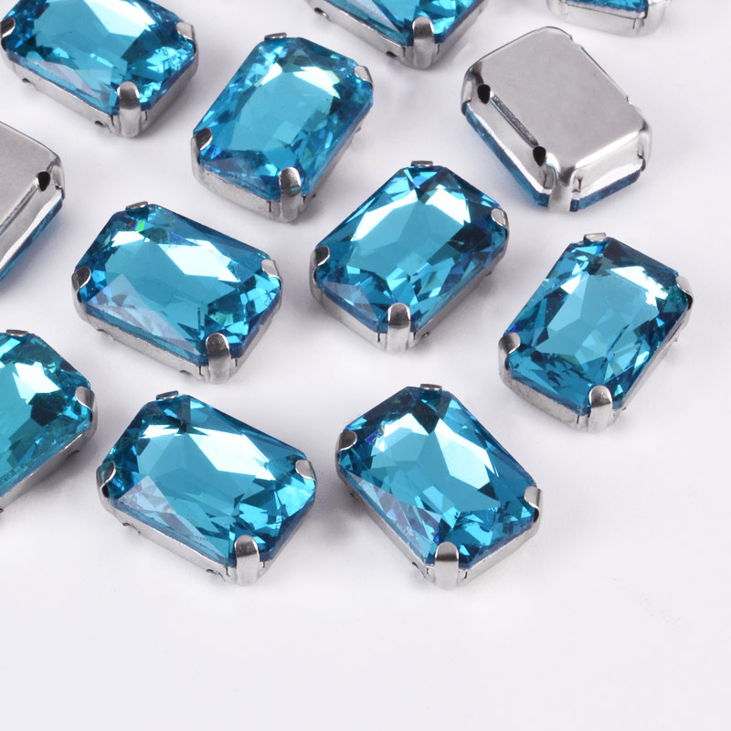 Шатон прямокутний, 14х10 мм, Темне срібло, Блакитний (KAB-010555)