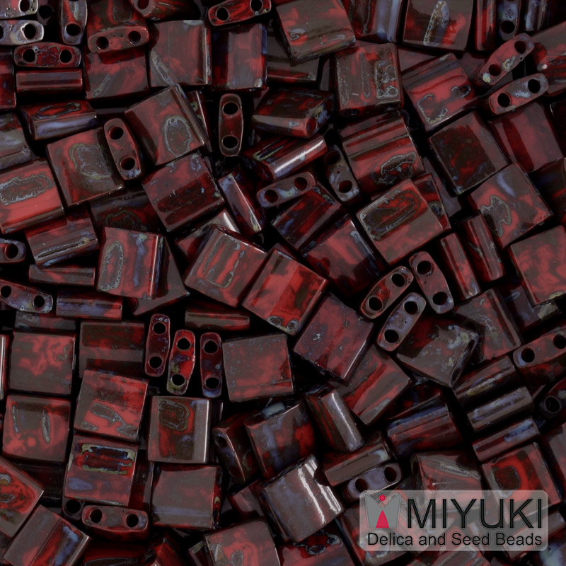 Бисер японский Miyuki TILA №4521, 5х5 мм, Бордовый Пикассо (BIS-053228)