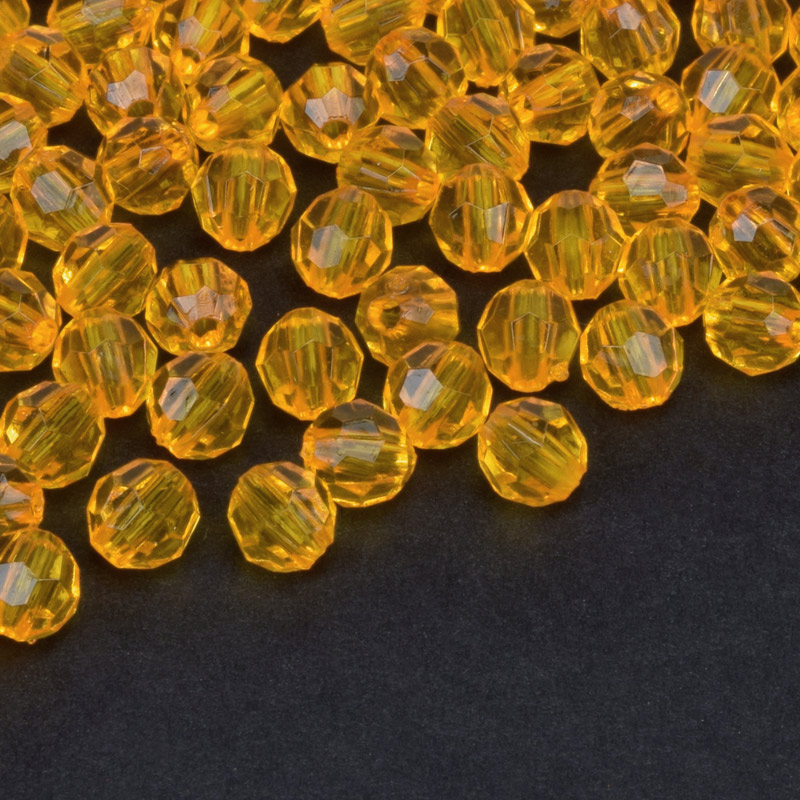 Бусины акриловые, Круглые граненые, 6 мм, Оранжевые (BUS-059724)