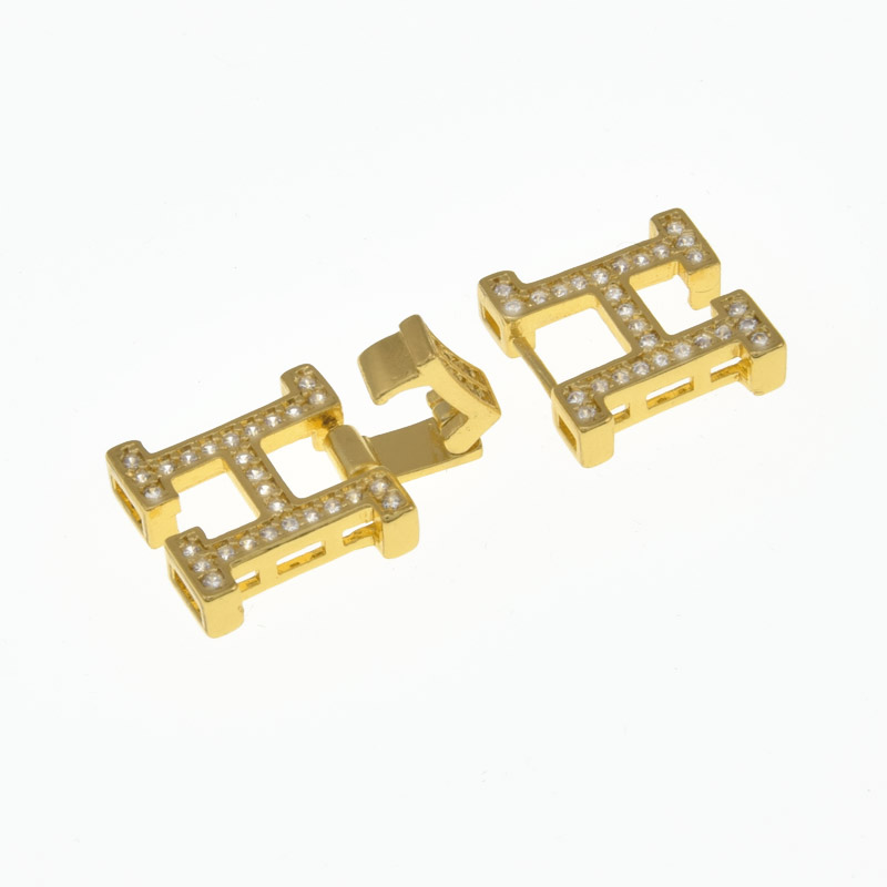 Застібка, 27х12 мм, Латунь з покриттям 18 kt, Куб. цирконій (ZAM-058447)
