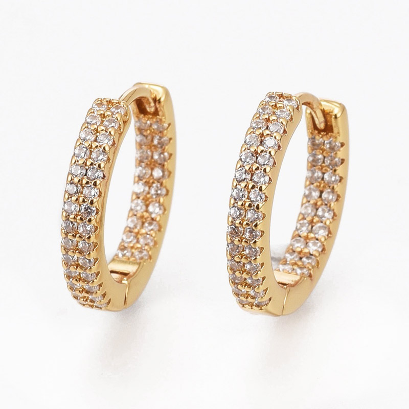 Серьги-кольца Huggie, Латунь с покрытием 18 kt, Стразы куб. цирконий, 16х3 мм (OSN-053101)