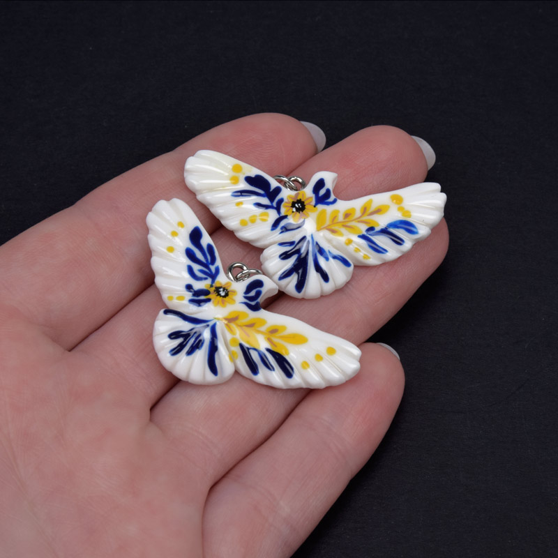 Подвеска Горлица из полимерной глины, 42х23 мм, С рисунком (POD-059383)