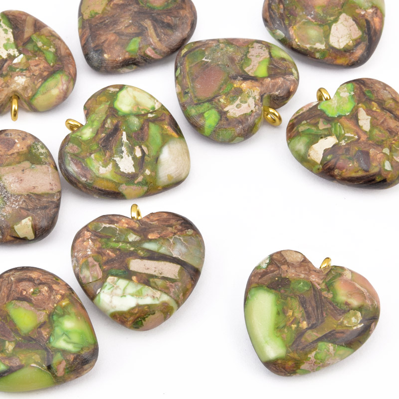 Підвіска Серце, Синт. камінь Яшма імператорська, 20х20 мм (POD-058559)