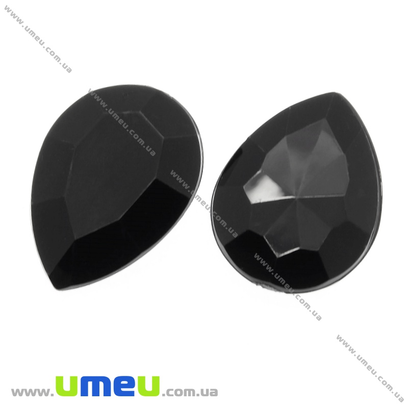 Риволи пластиковый, Капля граненая, 18х13 мм, Черный (KAB-005231)