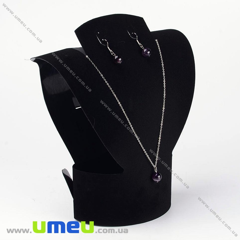 Підставка під кольє пластикова оксамитова Шия, 22х21 см, Чорна (UPK-035038)